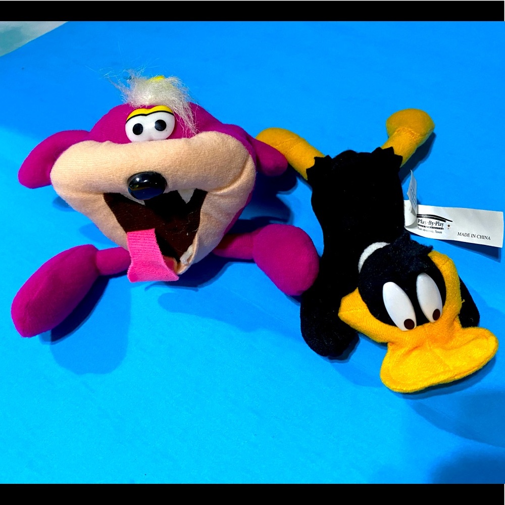 LOONEY TUNES VINTAGE 90’s DAFFY DUCK BEANIE PLUSH & TASMANIAN DEVIL - JAISY TOYS